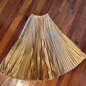 Vintage Gold High Waisted Pleated Wide Leg Pants
